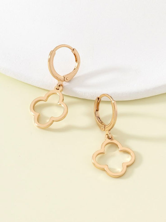 Hollow Out Clover Shaped Metal Hoop Earrings.