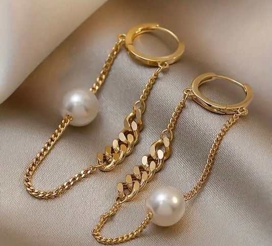 Faux Pearl Chain Design Dangle Earrings Elegant